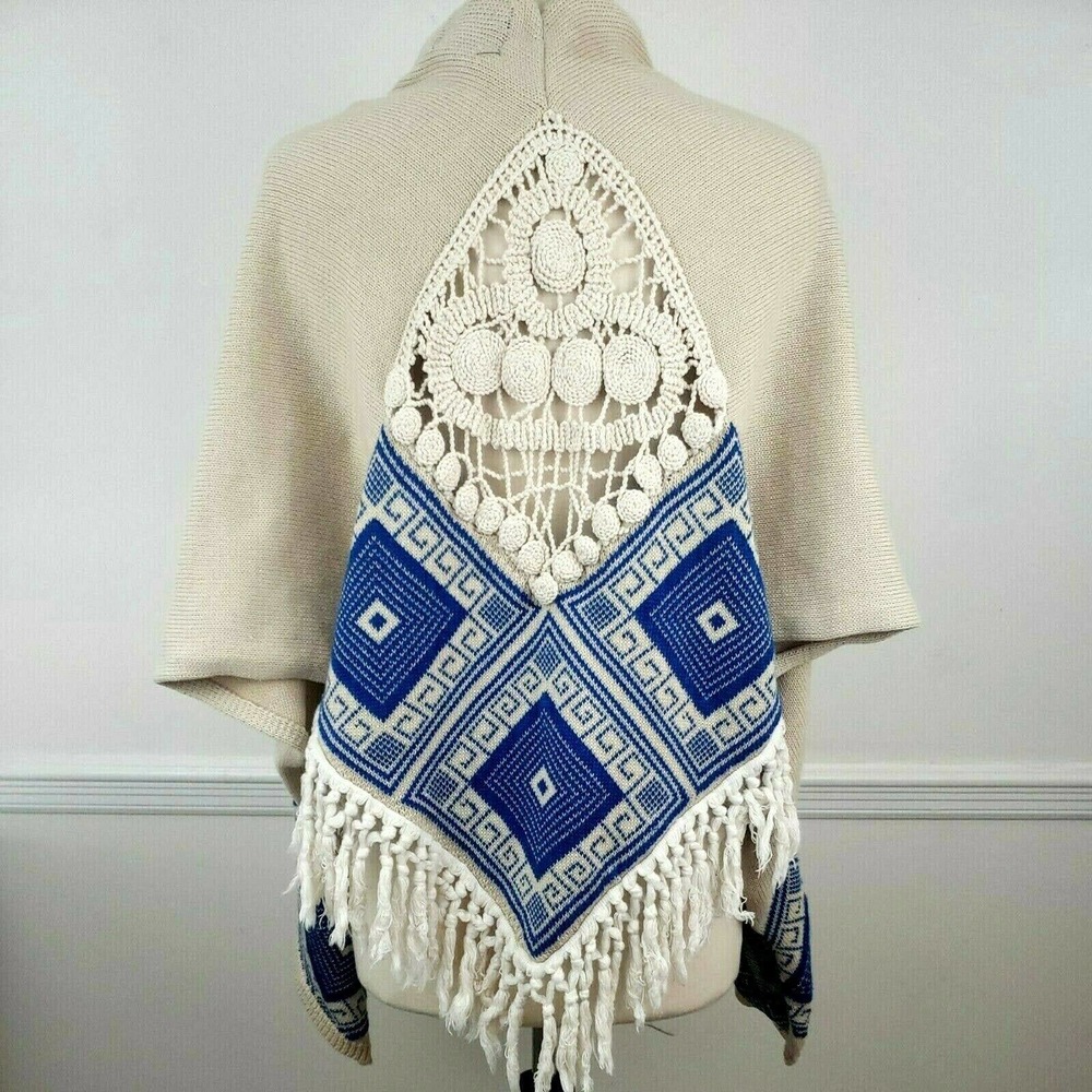 Crochet Shrug Open Front Fringe Sweater Shawl